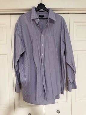 Lands' End Men's Purple Check Button-Up Dress Shirt